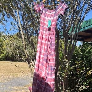 Tiare Hawaii Cheyenne Pink and White Maxi Dress XS / S